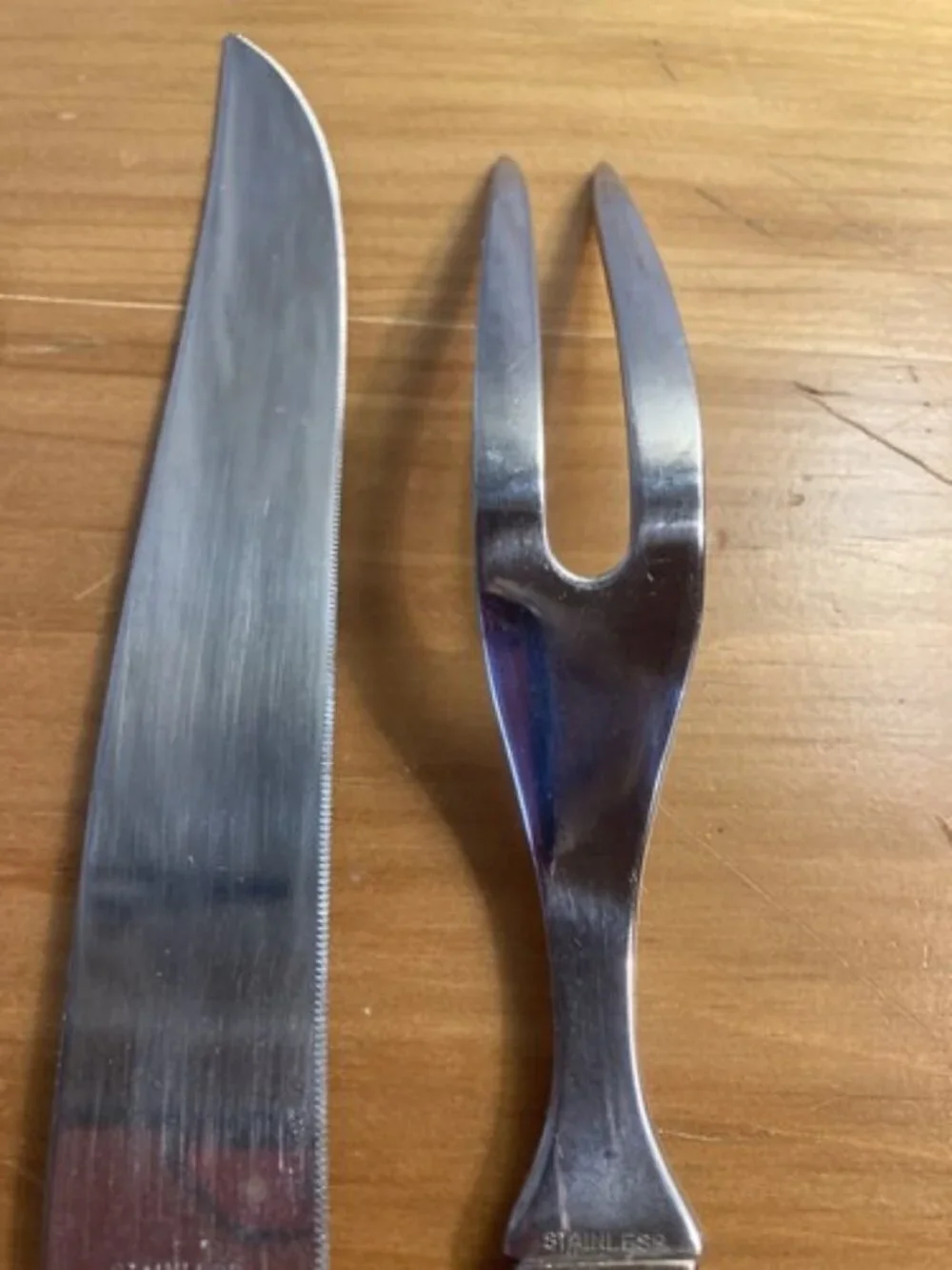 VTG‎ Carver Set Stainless Utensils Cutlery 2 Piece Meat Fork Knife Floral